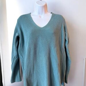 J. Jill Teal V-Neck Sweater ribbed size small